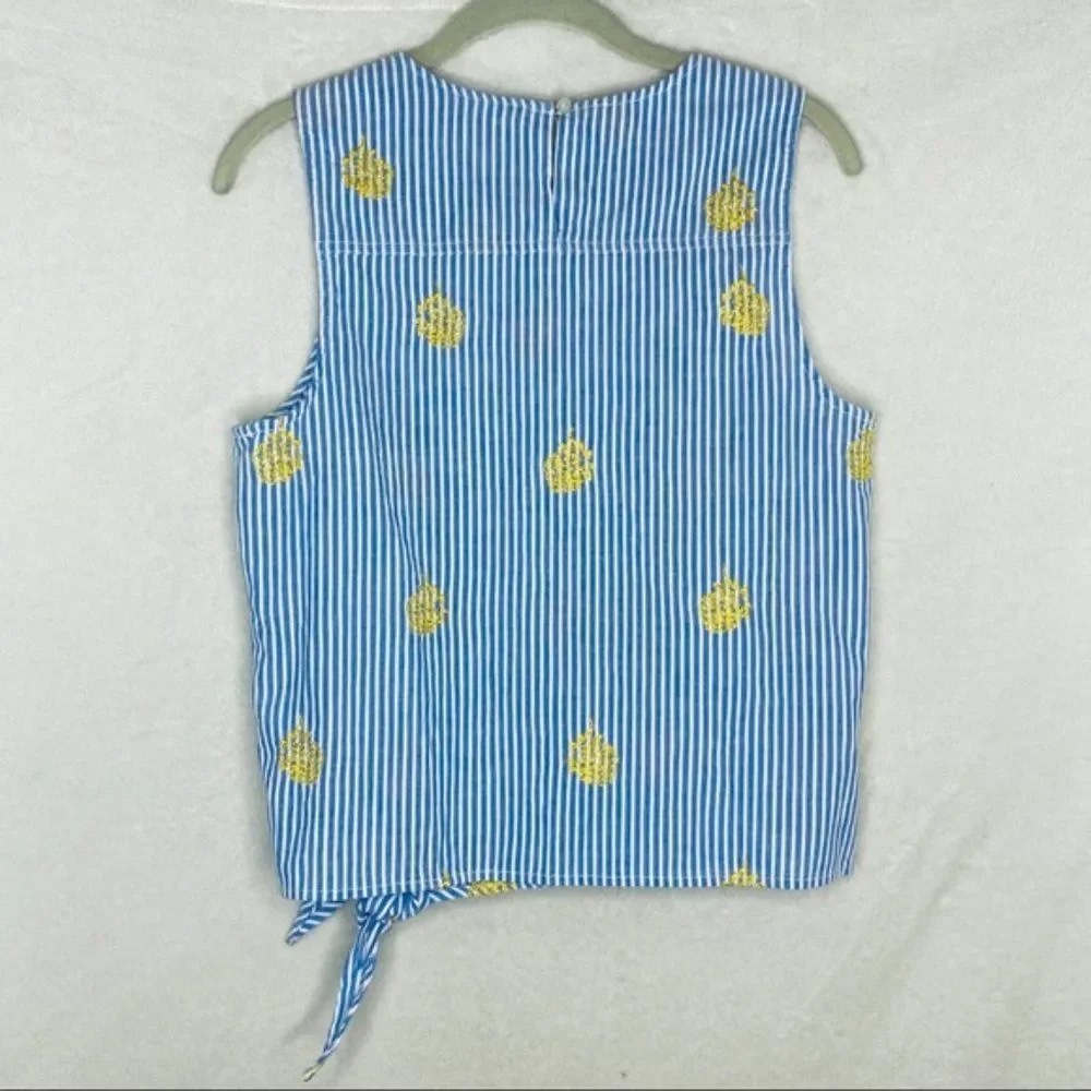 New J. Crew Embroidered Pineapple Side-tie top Medium M 8 - Picture 6 of 9
